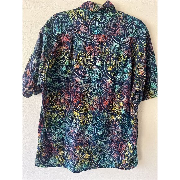 R-options Mens Blue and Green Batik Pattern Button Down Shirt Size XL - Picture 5 of 9